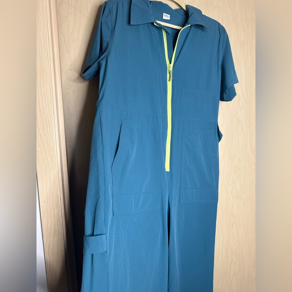 Teal Jumpsuit with Neon Green Zipper - Picture 2 of 8